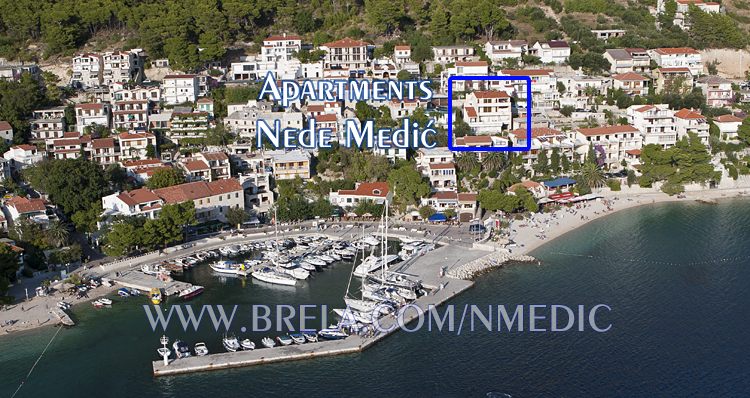 Aerial position of apartments Nede Medi in Brela soline