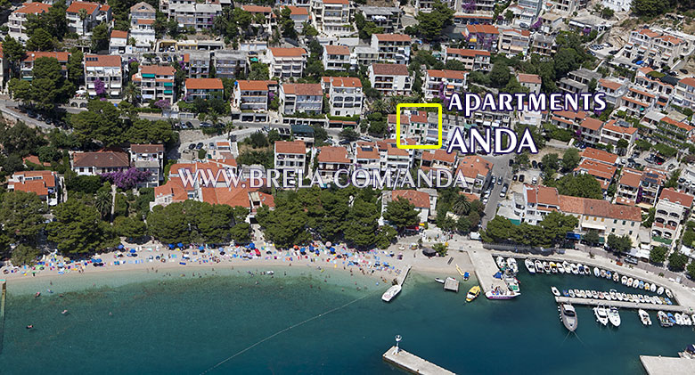 Luft Position von Wohnungen Anda in Brela, Kroatien