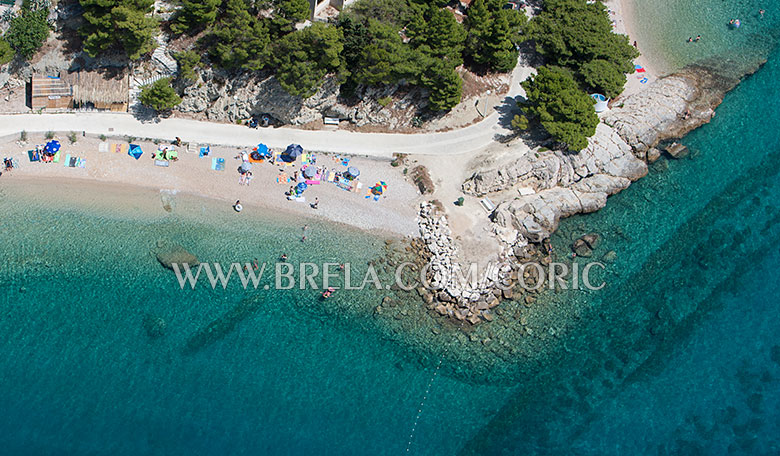 Aerial Brela Šit beach panorama