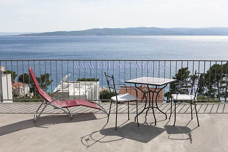 large terrace with wide panoramic sea view, apartment Lela, Brela Soline