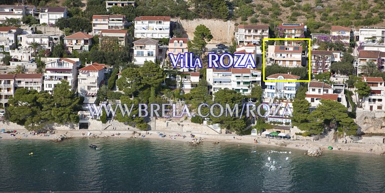 position of Villa Roza in Brela Soline