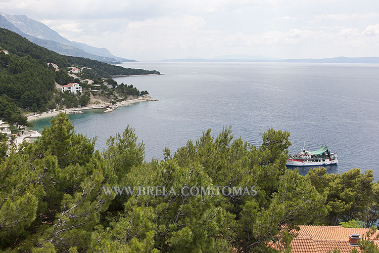 panorama from balcony: Brela coast, islands Brač and Hvar, mountain Biokovo